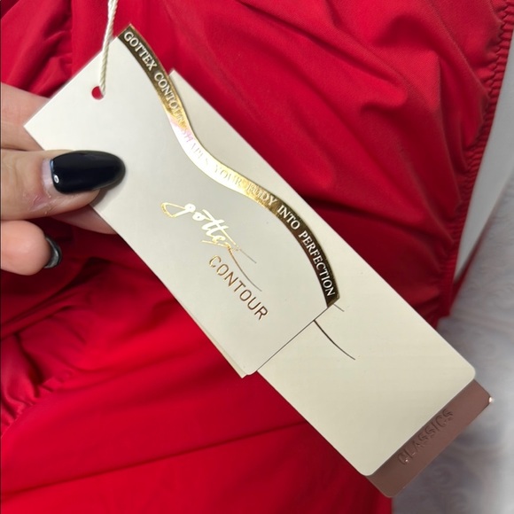 Gottex | Lattice V-Neck Criss Cross Ruched  One Piece Bathing Suit, Size 18 NWT - Picture 4 of 16